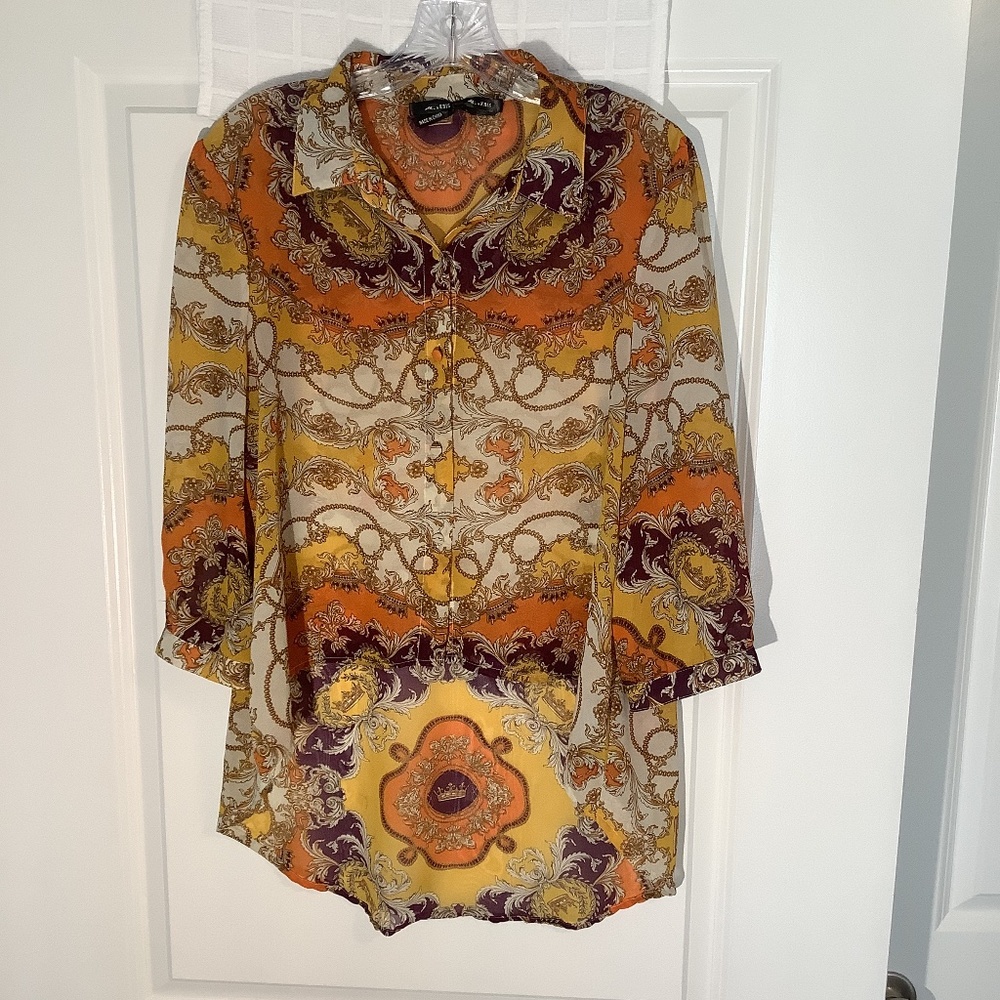 Ali & Kris Ladies Sheer Button Down Blouse Multi Color Size L